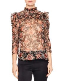 Sandro Amina Floral-Print Metallic-Stripe Top at Bloomingdales